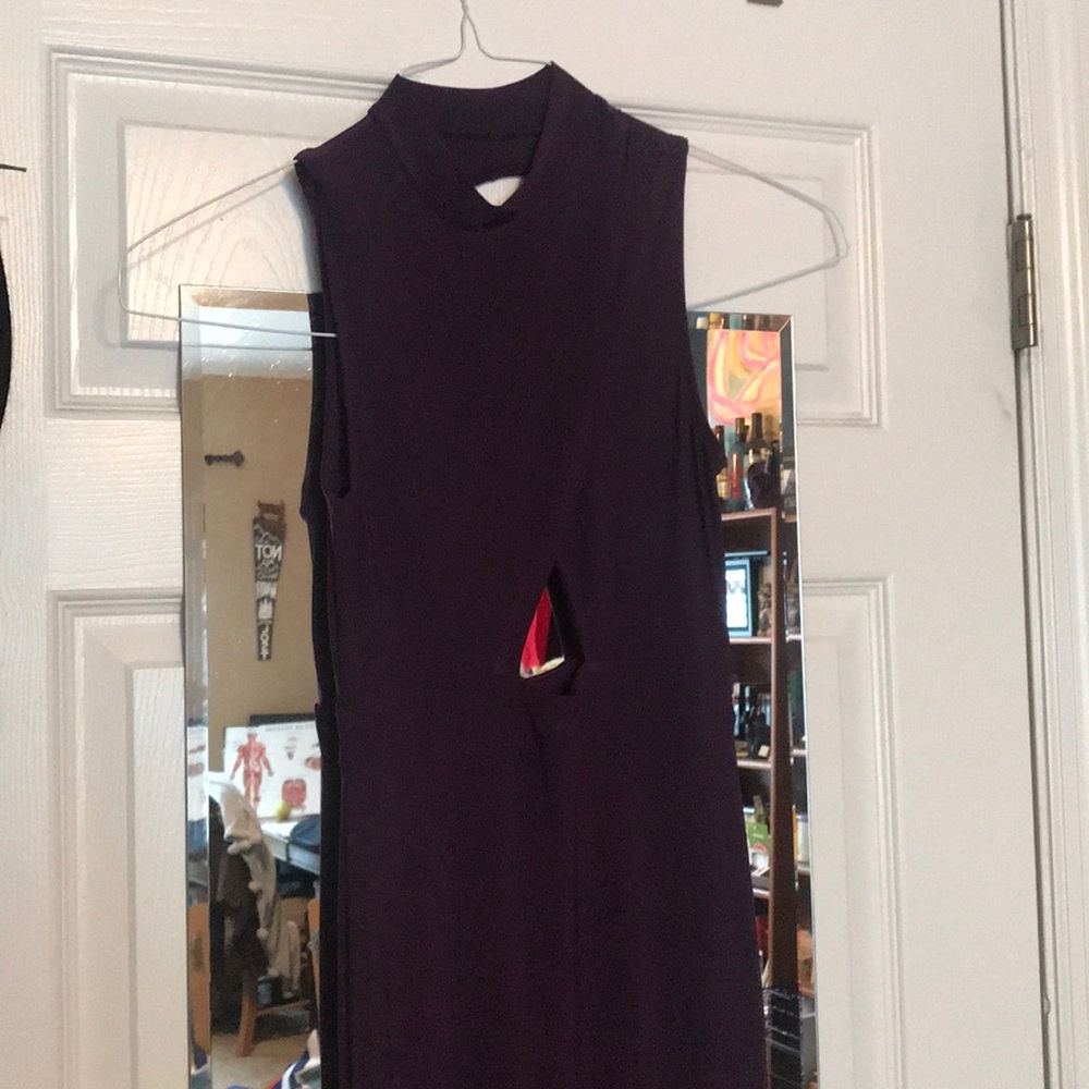 Gorgeous deep plum high neck keyhole prom gown
